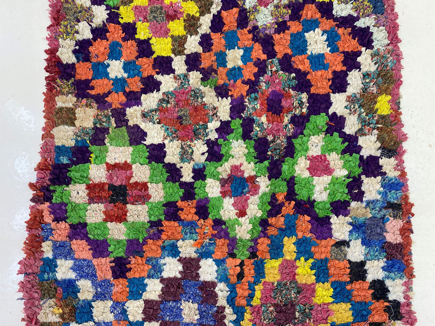 Small Checkered vintage 3x6 Rug, Diamond Colorful Area Rug.