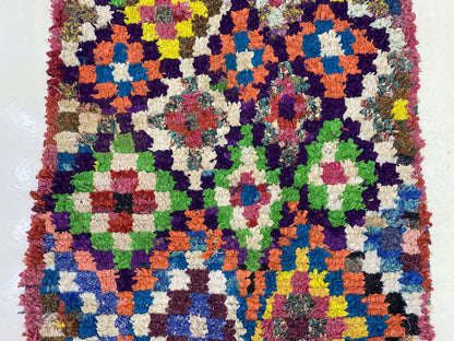 Small Checkered vintage 3x6 Rug, Diamond Colorful Area Rug.