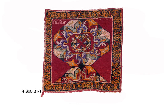 Moroccan Rug, 5x5 Colorful Vintage Wool Area Rug.