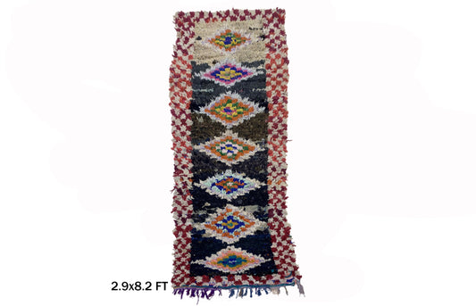 Boucherouite Moroccan Rug Runner 3x6, Vintage Berber Runner.