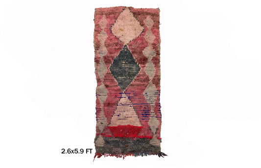 Vintage Moroccan Runner Rug 3x6, Geometric Design.
