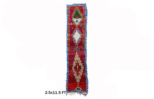 Tapis de couloir marocain 3x12, tapis de couloir berbère vintage Boucherouite.