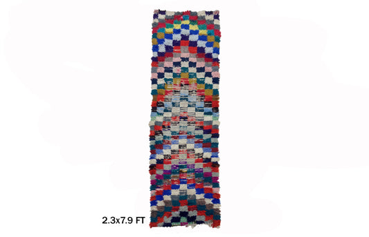 Tapis de couloir marocain vintage 2x7, textile vintage coloré.