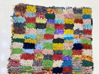 3x9 Boucherouite Moroccan Runner Rug, Berber Vintage Boho Decor.