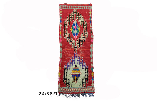 Tapis de couloir marocain unique berbère 2x7, tapis de couloir vintage coloré.