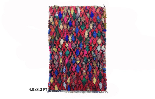 5x8 Vintage Moroccan Area Rug with Intricate Diamond Pattern, Bohemian Home Rug