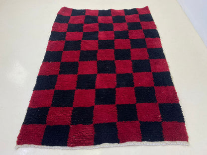 Moroccan checkered Rug, Black and Red Berber Rug for Your Home.