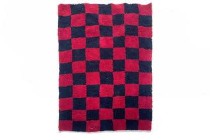 Moroccan checkered Rug, Black and Red Berber Rug for Your Home.