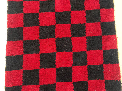 Moroccan checkered Rug, Black and Red Berber Rug for Your Home.