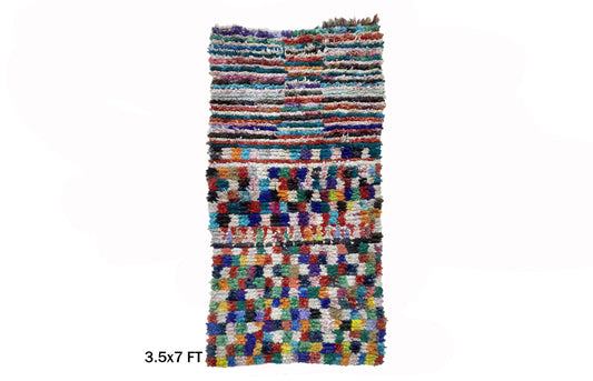 Tapis de couloir marocain Boucherouite 3x10, tapis bohème vintage.