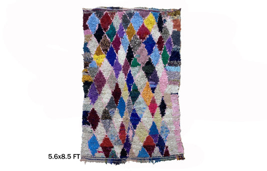 Moroccan Boucherouite Rug 6x9 , Bohemian Diamond Pattern.