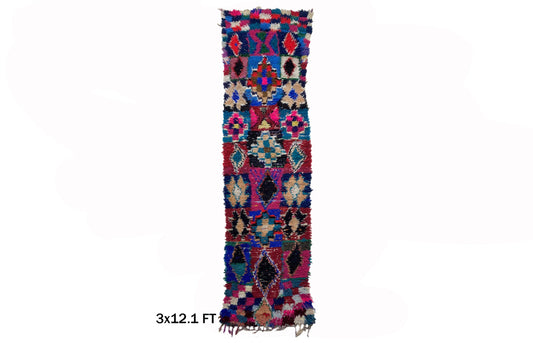 Tapis marocain coloré 3x12, tapis bohème étroit vintage.