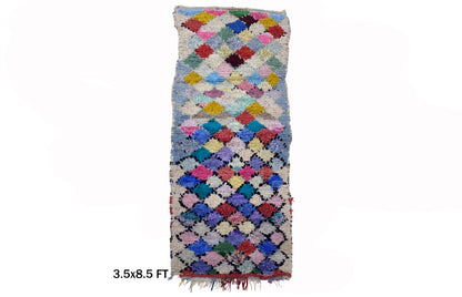 Boucherouite Moroccan Rug Runner 4x9, Colorful Vintage Runner.
