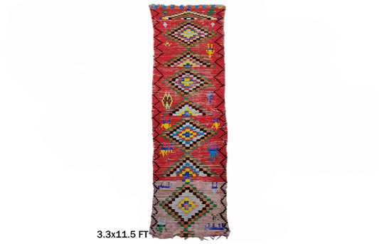 Tapis de couloir marocain étroit et long 3x12, tapis de couloir berbère vintage.