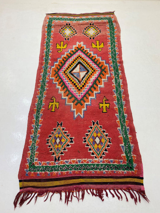 4x9 Diamond Moroccan Rug Runner, Wool Vintage Home Runner.