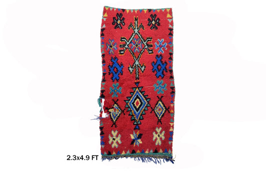 Petit tapis marocain 2x5, tapis berbère vintage en laine.