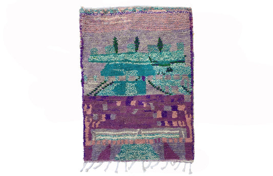 Colorful Moroccan Wool Berber Rug, Kitchen Hand Knotted Carpet.