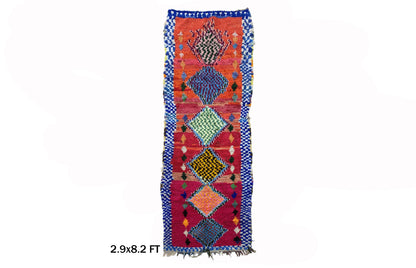3x8 Vintage Moroccan Colorful Runner Rug.