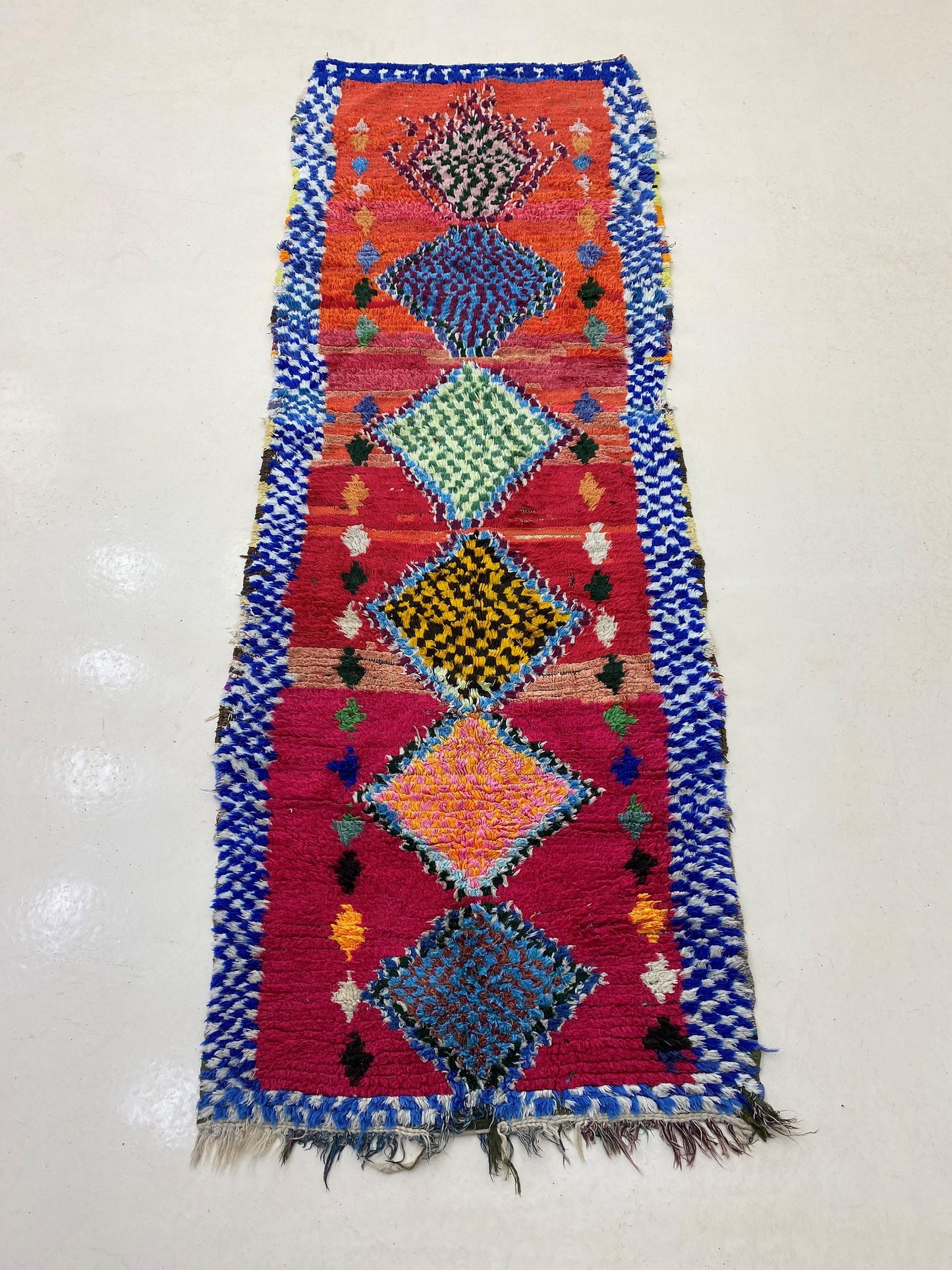 3x8 Vintage Moroccan Colorful Runner Rug.
