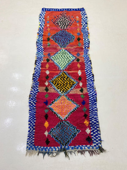 3x8 Vintage Moroccan Colorful Runner Rug.