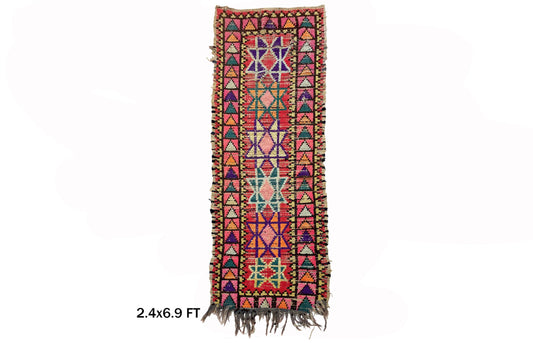 Tapis marocain 2x7, tapis de couloir étroit de style bohème vintage, tapis de décoration géométrique coloré.
