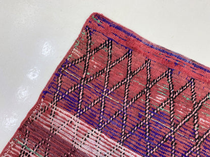Moroccan Rug, 3x8 Diamond Vintage Rug, Unique Wool Boho Runner.
