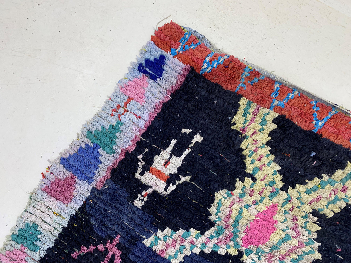4x9 Colorful Boucherouite Moroccan Area Rug, Vintage Authentic Large Rug.