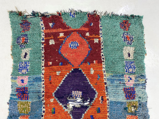Eclectic Diamond Vintage Moroccan Rug, 3x7 Feet.