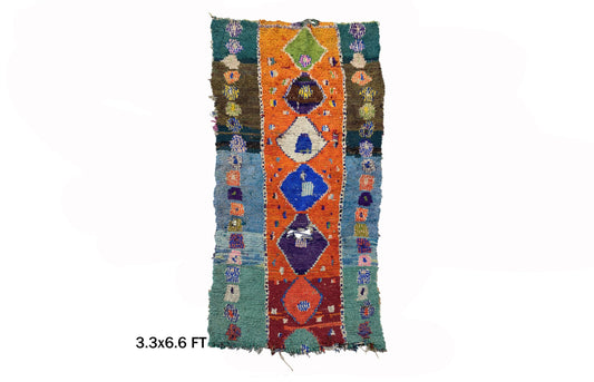 Eclectic Diamond Vintage Moroccan Rug, 3x7 Feet.