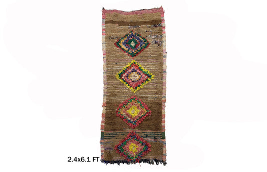Boucherouite Moroccan Runner Rug, Berber Vintage Runner 2x6.