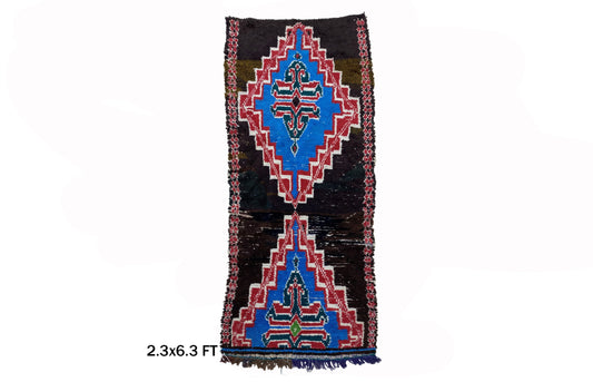 Tapis marocain 2x6, tapis de couloir vintage d'occasion, tapis géométrique berbère.