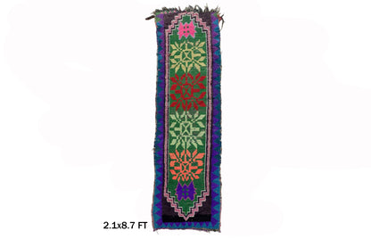 2x9 Colorful Vintage Moroccan Runner Rug, Berber Narrow Home Rug.