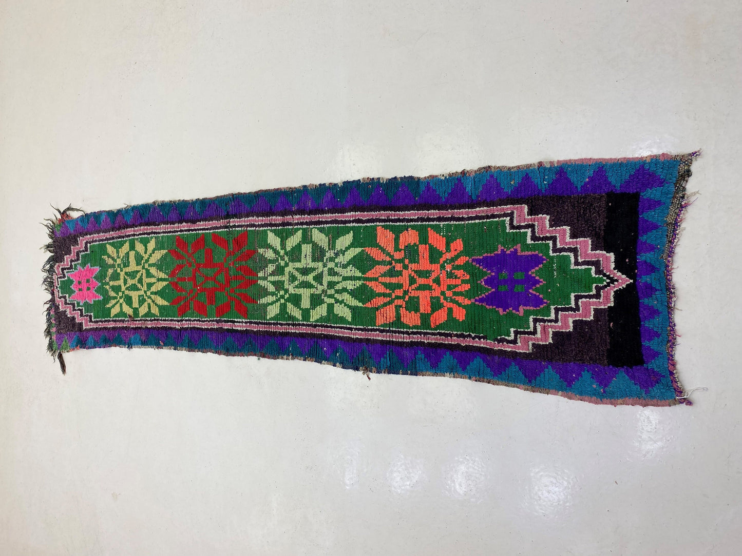 2x9 Colorful Vintage Moroccan Runner Rug, Berber Narrow Home Rug.