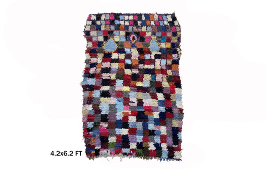 4x6 Moroccan Rug, Vintage Checkered Area Rug, Berber Home Decor.