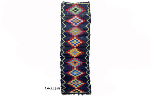 Moroccan Rug Runner, Vintage Diamond 3x7 Runner.
