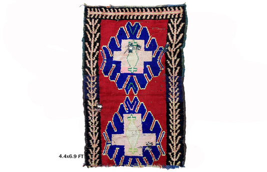 Colorful Moroccan 4x7 Rug, Vintage Wool Boho Area Rug.