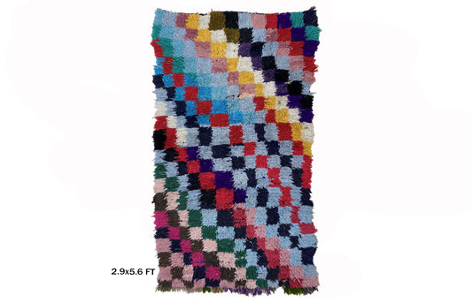 Checkered 3x6 Rug, Colorful Moroccan Area Rug.