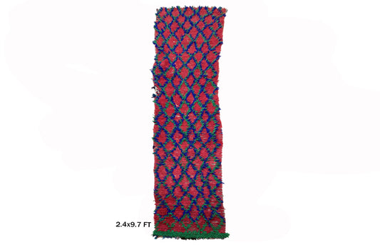 Grid Vintage Moroccan Rug Runner, diamond colorful 2x10 runner.