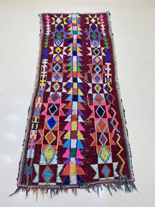 Tapis de couloir berbère vintage marocain 3x8, décoration d'intérieur colorée.