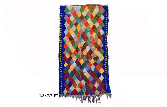 4x8 Colorful Berber Moroccan Rug, Vintage Diamond Area Rug.