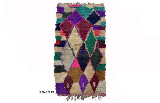 Vintage Moroccan 3x6 Rug, Colorful Diamond Area Rug.