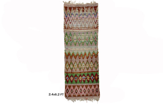 Diamond Moroccan Runner Rug, Vintage Colorful 2x6 Runner.