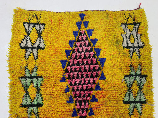Yellow Diamond 3x7 Runner, Vintage Moroccan Runner Rug.