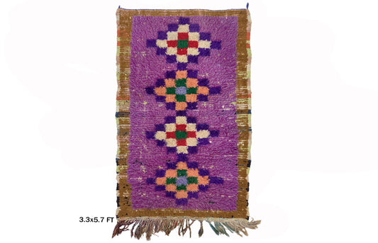 Purple Checkered Area Rug, 3x6 Unique Berber Moroccan Rug.
