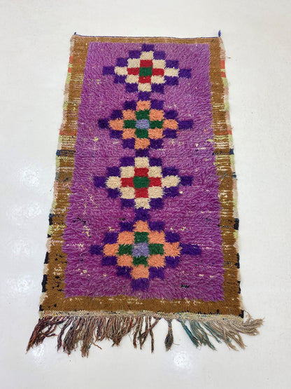 Purple Checkered Area Rug, 3x6 Unique Berber Moroccan Rug.