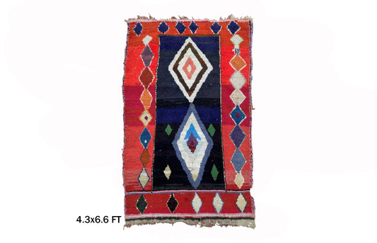4x7 Colorful Diamond Moroccan Rug, Vintage Decor Rug.
