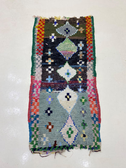 Small Moroccan 3x5 Rug, Vintage Diamond Decor Area Rug.