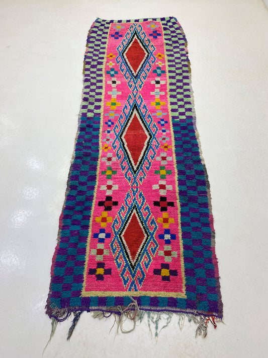 Tapis de couloir marocain 3x9, tapis de décoration berbère coloré vintage.