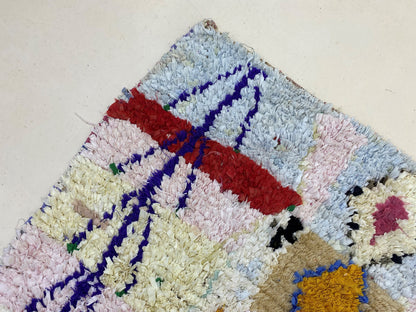 5x5 Moroccan Boucherouite Vintage Area Rug, Diamond Home Decor.