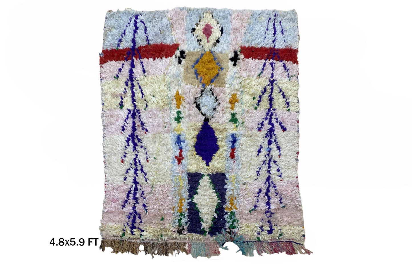 5x5 Moroccan Boucherouite Vintage Area Rug, Diamond Home Decor.